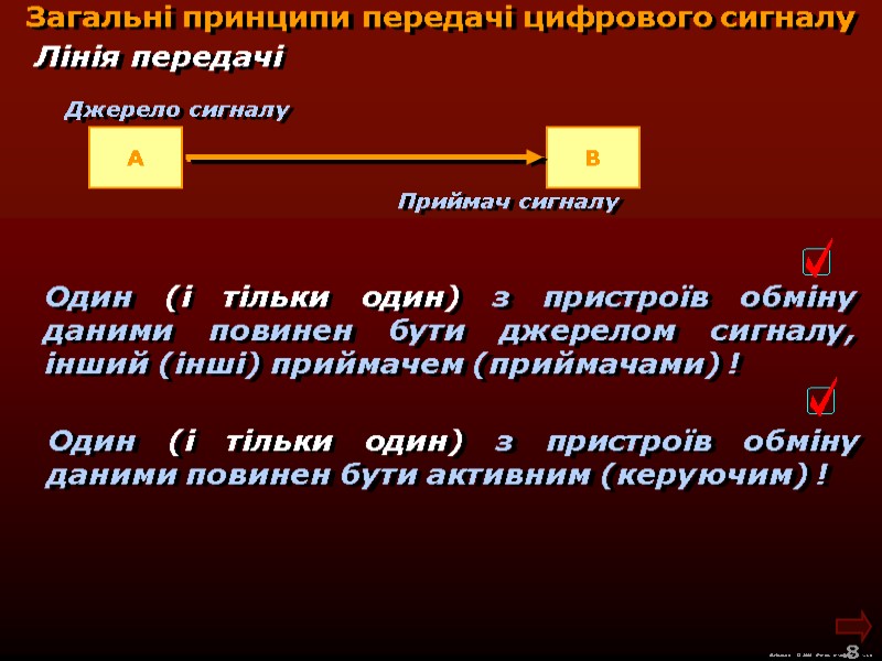 М.Кононов © 2009  E-mail: mvk@univ.kiev.ua 8  Лінія передачі Загальні принципи передачі цифрового